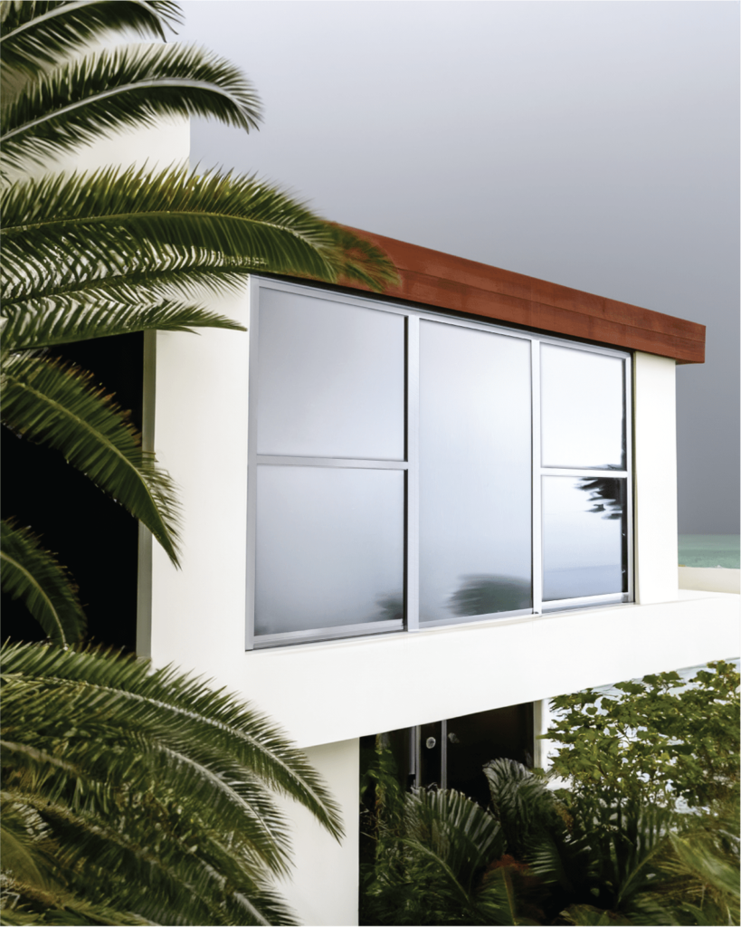 high resolution image of a building with Hurrishield windows. Impact-resistant windows Florida.