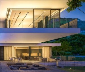 high resolution image of a building with Hurrishield windows. Impact-resistant, hurricane windows Florida.